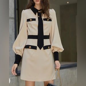 Gucci ivory silk-wool blend dress with tie. Size IT48. US12.